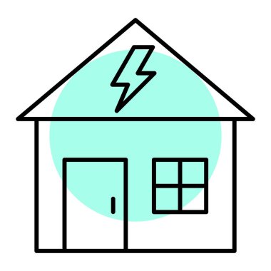 Beyaz arkaplan üzerinde güneş paneli simgesi olan ev, satır biçimi, vektör illüstrasyonu