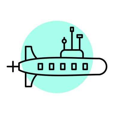 Ağ ve mobil uygulama tasarımınız için beyaz arkaplanda izole edilmiş denizaltı simgesi vektörü, askeri logo kavramı