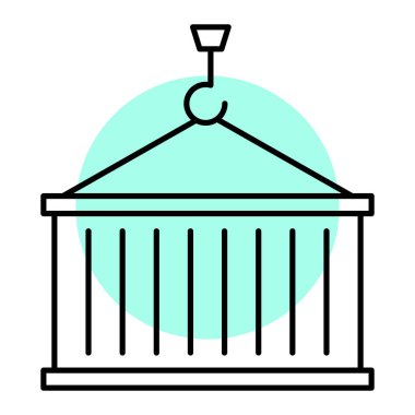 Vinç ve kargo konteynırı ikonu vektörü, beyaz arkaplanda izole edilmiş katı ince çizgi piktogramı, nesne sembolü, ana hatlar