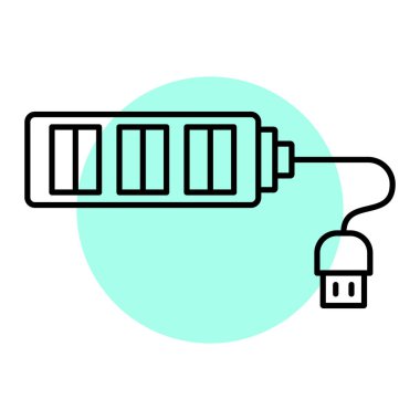 USB soket simgesi. pil şarj etme vektör sembolü ve web sitesi için beyaz arkaplan üzerindeki düz biçimi doldur