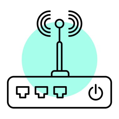 kablosuz ağ sistemi modem, kablosuz ağ simgesi, konsept vektör illüstrasyonu