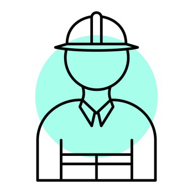 Kask ikonlu işçi. beyaz üzerinde izole edilmiş araç kutusu vektör illüstrasyonuna sahip özet oluşturucu.