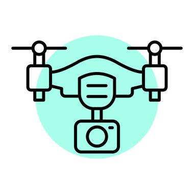 İHA kamera simgesi. Web için uzak sistem vektör simgelerine sahip robotun basit bir çizimi