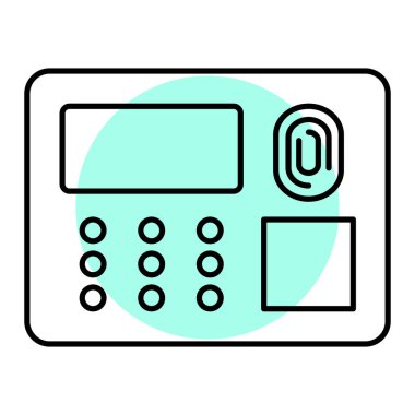 Parmak izi olan bir telefon ikonu. Web için hesap makinesi vektör simgelerinin özet çizimi