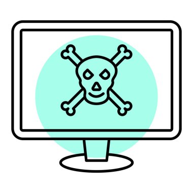 Virüs simgesi. Web için kafatası ve kemik vektör simgesinin özeti