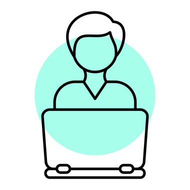 Dizüstü bilgisayarı ve çanta vektör çizimi tasarımı olan bir adam