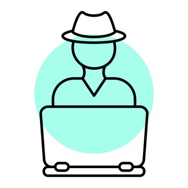 Şapkası ve dizüstü bilgisayarı olan bir bilgisayar korsanı.