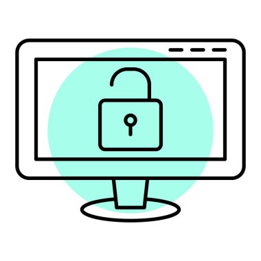 Asma kilit ikonlu akıllı telefon. Kilit vektör tasarım ögelerine sahip güvenlik düğmesinin düz çizimi