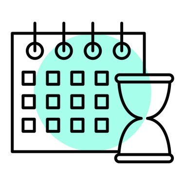 Beyaz arkaplan üzerinde takvim ve planlayıcı simgesi, satır ve dolum biçimi, vektör illüstrasyonu