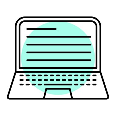 Veri teknolojisi ve internet temalı dizüstü bilgisayar izole edilmiş tasarım vektörü çizimi