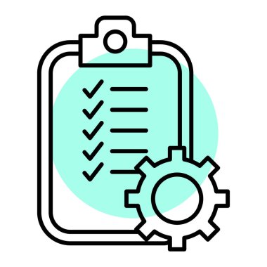 Kontrol listesi ve kalem simgesi olan pano. Web için belge vektör simgelerinin özet çizimi