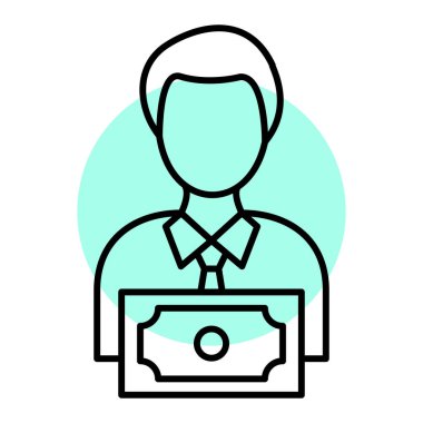 Dolar sembolü olan bir iş adamı. ana hatlı adam resim tasarımı.