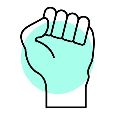 El ele protesto işareti, insan haklarının sembolü, doğru ve parmakların yumruğu, izole vektör çizimi