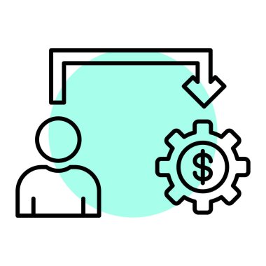 Dolar işareti ikon vektörü olan bir iş adamı. İnce çizgi sembolü. izole edilmiş sınır elemanı çizimi