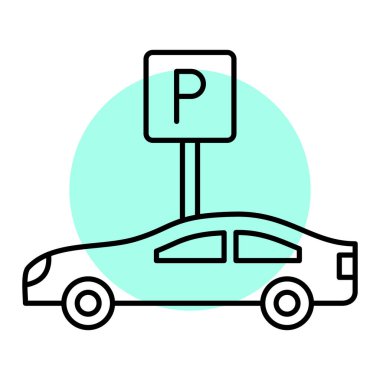 akıllı telefon ve yeşil çizgi biçimi ikon vektör çizimi tasarımı ile araba parkı