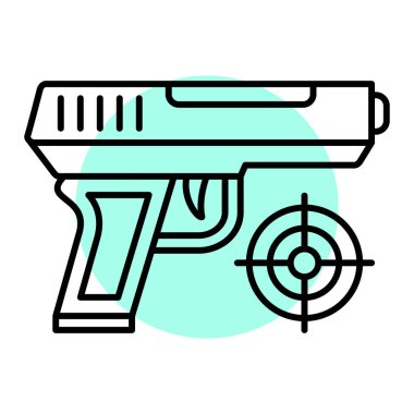 Beyaz arkaplanda siyah bir silah simgesi var. ordu sembolü illüstrasyon.