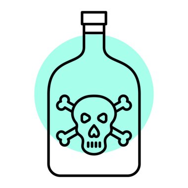 Kafatası ve çapraz kemik vektör illüstrasyonlu alkol şişesi