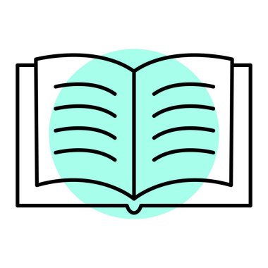 Beyaz arkaplan üzerinde açık sayfa simgesi olan kitap, vektör illüstrasyonu