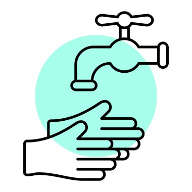 Su musluğu ikonu vektörü. El ele tutuşan musluk işareti. izole edilmiş sınır sembolü çizimi