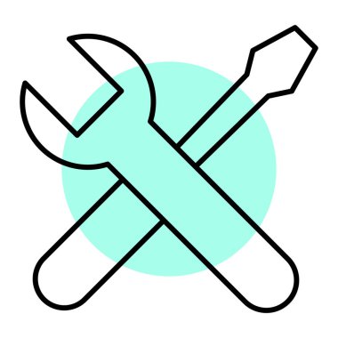 İngiliz anahtarı ve tornavida ikonu. Beyaz arkaplanda izole edilmiş web tasarımı için anahtar araçları vektör illüstrasyon sembolü