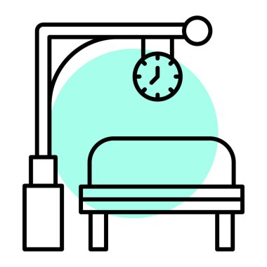 Saat ikonlu bir otel odası. Web için uyku sandalyesi vektör simgelerinin özet çizimi