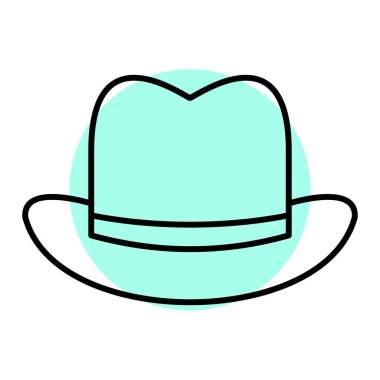 Şapka ikonu. Beyaz arka planda izole edilmiş web tasarımı için sombrero vektör sembolü takan adamın çizgi filmi