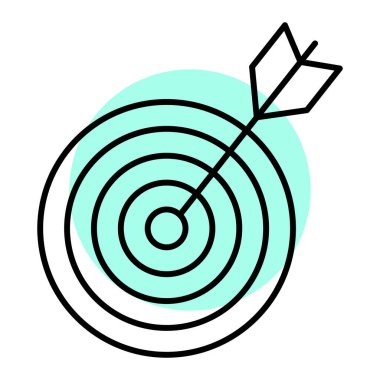 Beyaz arkaplan üzerinde ok simgesi olan hedef, satır biçimi, vektör illüstrasyonu