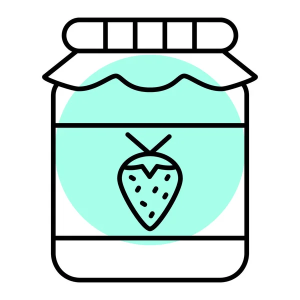 Jam Jar Icon Outline Strawberry Bottle Vector Illustration Isolated White — ストックベクタ