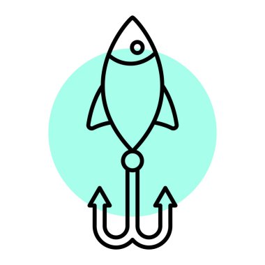 Balık kancası ikonu. Web için balık vektör simgelerinin özet çizimi