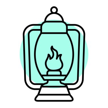 Kamp ve kamp sembolünün vektör çizimi. Ağ için fener ve aksesuar elementleri seti.