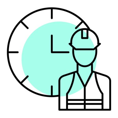 Saat simgesi olan bir işçi. vektör illüstrasyonu