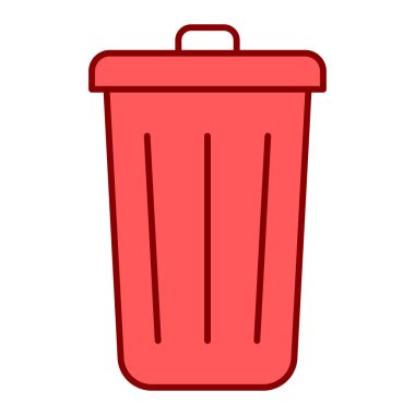 Çöp kutusu simgesi. Beyaz arkaplanda izole edilmiş kırmızı geri dönüşüm kutusu vektörünün basit çizimi
