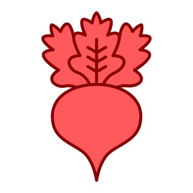 Beyaz arkaplan üzerinde kırmızı pancar simgesi, satır biçimi, vektör illüstrasyonu