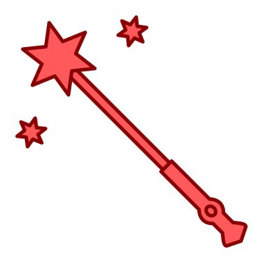 Beyaz arkaplan üzerinde yıldız simgesi olan sihirli değnek, çizgi biçimi, vektör illüstrasyonu
