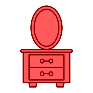 Çekmeceli ahşap şifonyer ve ayna vektör çizimi tasarımı