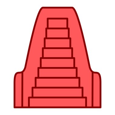 Merdiven ikonu. Kırmızı merdiven vektör çiziminin izometriği.