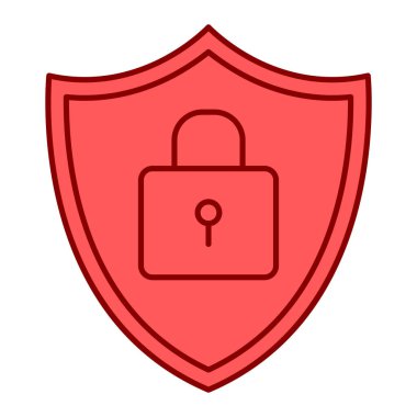 Beyaz arkaplan üzerinde asma kilit simgesi olan kalkan, satır biçimi, vektör illüstrasyonu