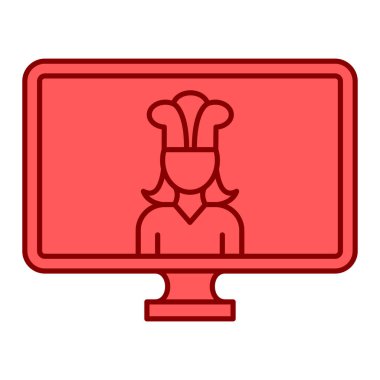 Ekran ikonunda şapkası olan şef. vektör illüstrasyonu