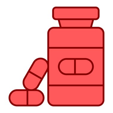 Kırmızı hap şişesi ikonu. Tıbbi hap vektör illüstrasyonunu özetle. eczane sembolü.