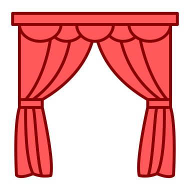 Pencere perdesi simgesi. Web için tiyatro iç vektör tasarım elementleri çizgi filmi