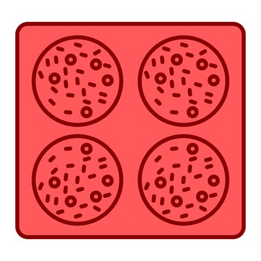 Pizza ikonu. Yemek sembolü. Kırmızı düğme. vektör illüstrasyonu