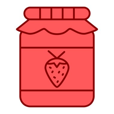 Reçel ikonlu kavanoz. Beyaz arkaplanda izole edilmiş web tasarımı için çilek vektör simgelerinin basit çizimi