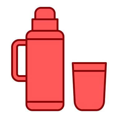 Kırmızı çizgi kahve ve kupa ikonu. izole ve düz illüstrasyon