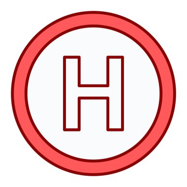 Hastane işareti ikonu. İnce çizgi sembolü. Kırmızı daire düğmesi. vektör illüstrasyonu