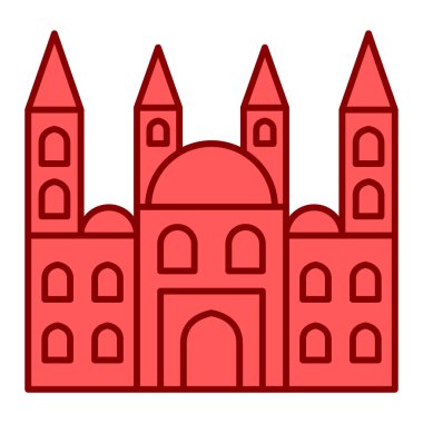 Beyaz arka planda izole edilmiş karikatür tarzında bir kilise ikonu. Ortaçağ sembolü