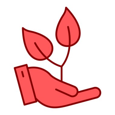 Yaprak ikonuyla el. vektör illüstrasyonu