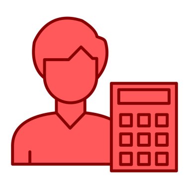 Hesap makinesi çizgisi olan ve biçim ikonu vektör illüstrasyon tasarımını dolduran adam