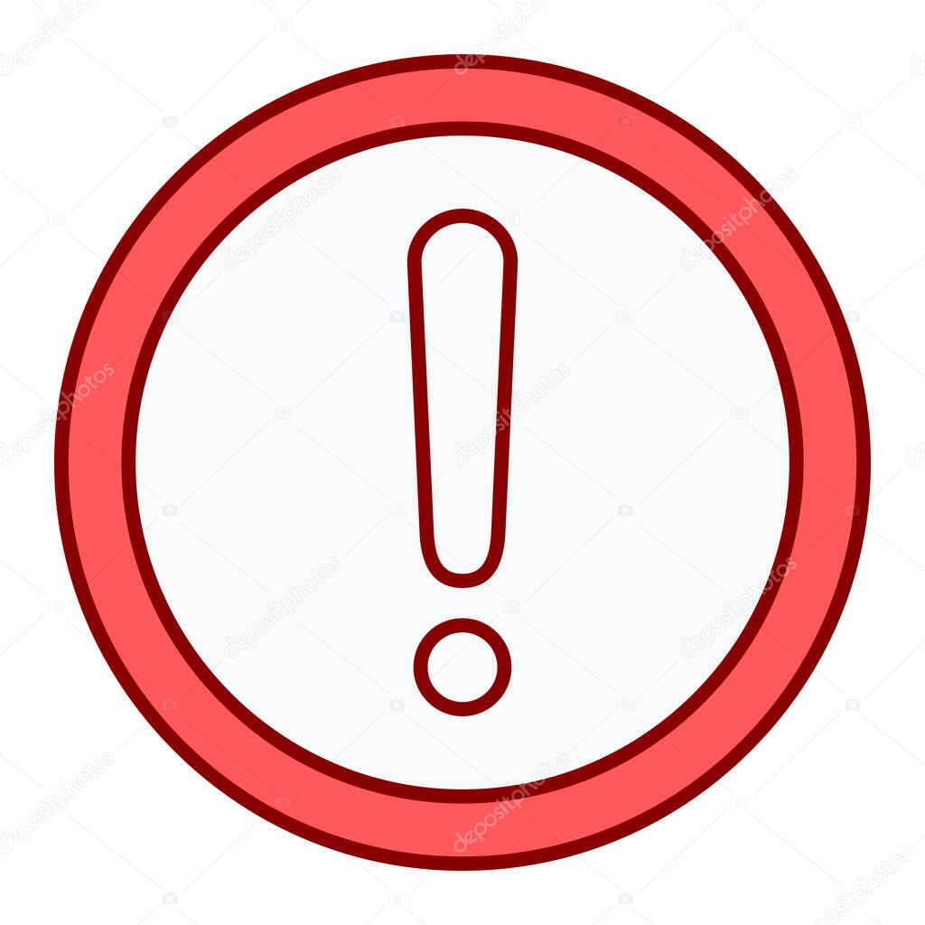 exclamation mark sign icon. warning symbol. red circle button with long shadow.