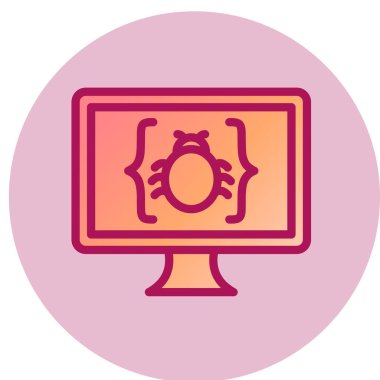 Virüs ikonlu bilgisayar monitörü. vektör illüstrasyonu