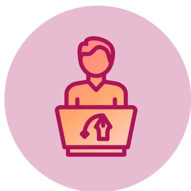 Dizüstü bilgisayarı olan adam. Kişi avatar sembolü. düz dizayn. vektör illüstrasyonu